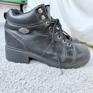 Harley Davidson Womens Tyler Short Lace-up Black Leather Boot Size 10 Biker